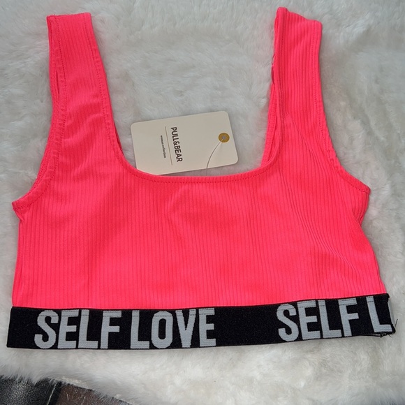 NEW Pull & Bear Ribbed Self Love Vintage Style Sporty Top Size S - Picture 2 of 9